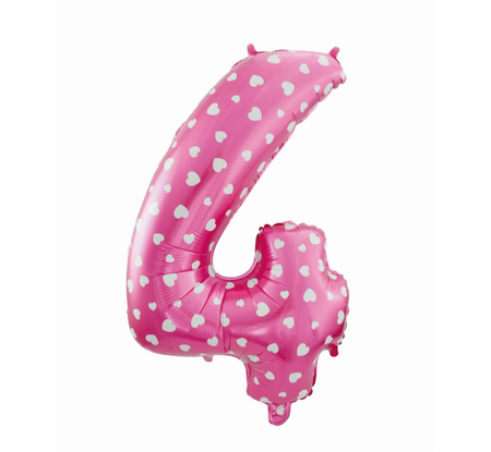 Balon foliowy "Cyfra 4", różowa w serca, 61 cm