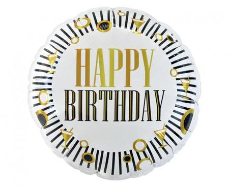 Balon foliowy Happy Birthday (B&G Party), paski, okrągły 18"