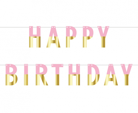Girlanda papierowa Happy Birthday, różowo-złota
