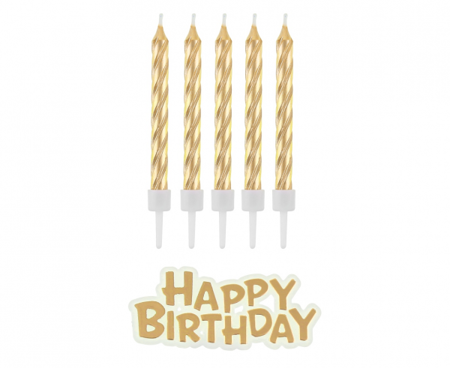 Świeczki B&C urodzinowe Happy Birthday, złote, 16 szt.